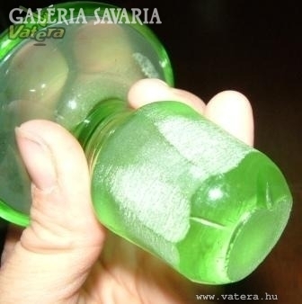 Biedermeier antik bordázott zöld üveg butélia