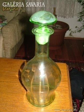 Biedermeier antik bordázott zöld üveg butélia