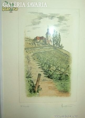 Colored German etching - watercolor (mixed media)