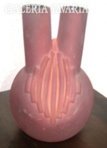 Különleges, kétnyakú jelzett keramikus virágváza Somjo
