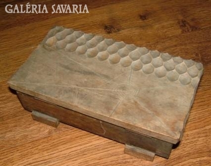Antique wooden box with spider web design