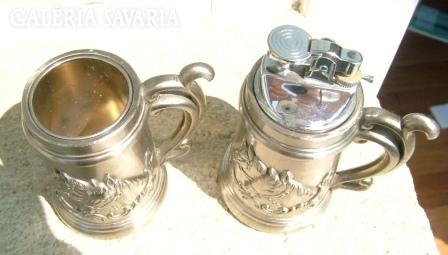 Exclusive pewter pair: equestrian ashtray and insert cup