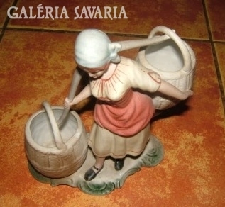 Woman carrying water - old bisquit porcelain sculpture