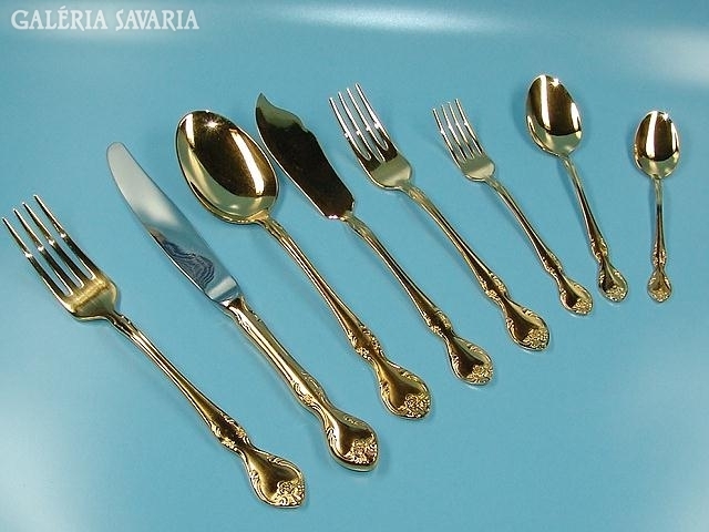 Rare! Dream beautiful pattern 24 carat color gilded cutlery 104pcs + fish baroque! Goldsmith handjob!