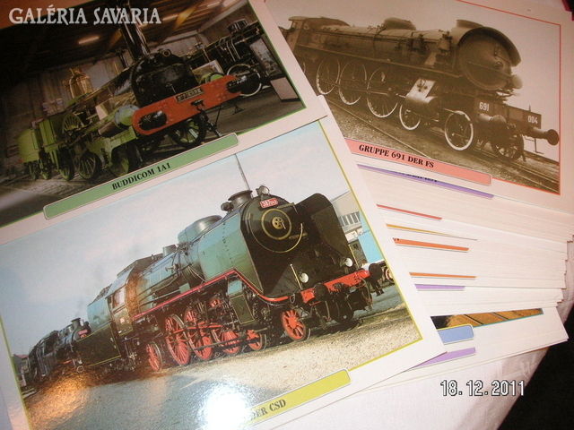 Pictures of locomotives with German description, 52 pieces, 25 x 20 cm.