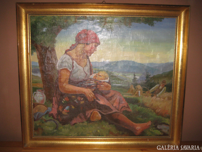 E.Graner : Az Arató Család. vászon festmény 115 éves.