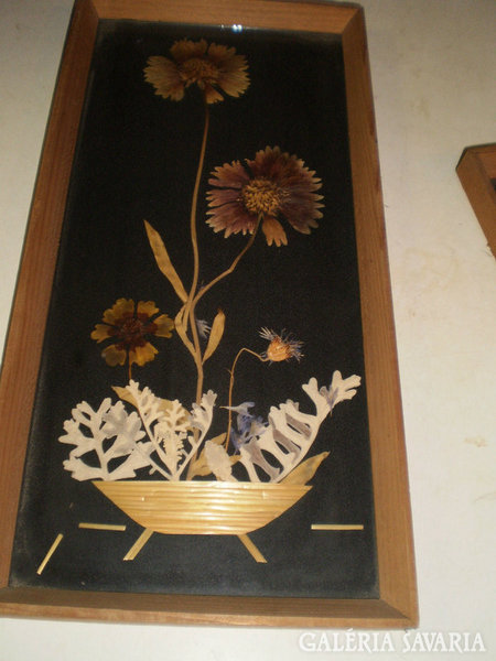 Retro mural made of dried flowers, framed