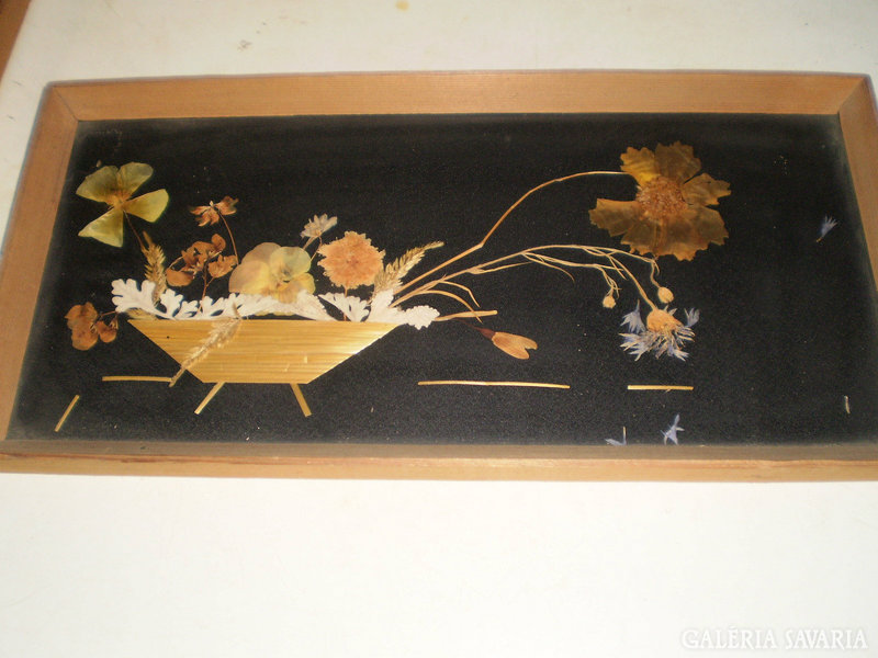 Retro mural made of dried flowers, framed