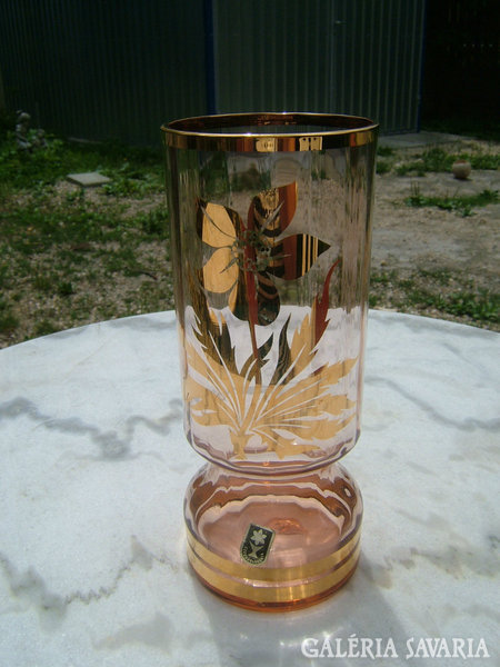 Csehszlovák aranyfestékkel festett üveg váza
