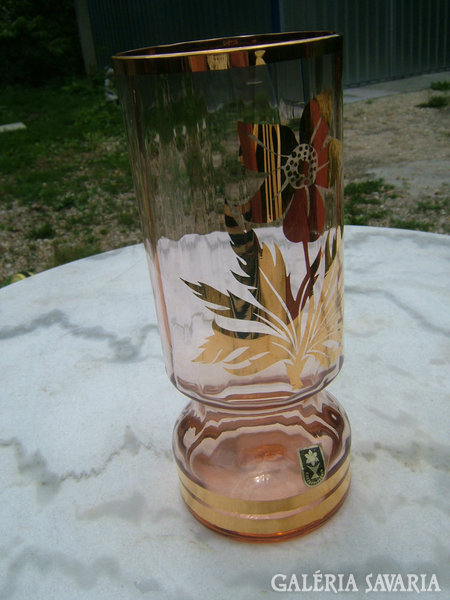 Csehszlovák aranyfestékkel festett üveg váza
