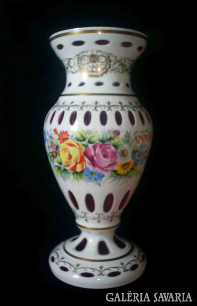 Hatalmas 44 cm-es Bieder / hántolt üveg / váza