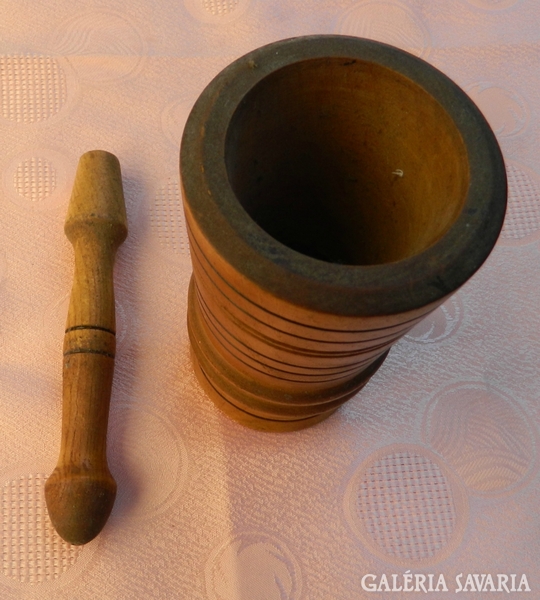 Antique wooden mortar and pestle