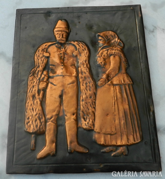 Antique copper picture - electroplating peasants