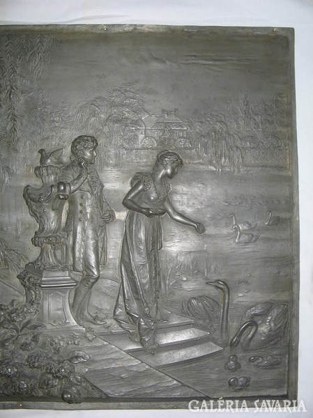 Gustave grohe: pewter relief, family idyll..Xix.Szd.