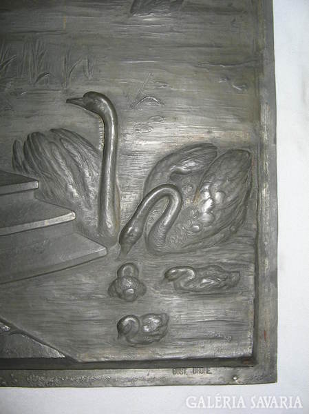 Gustave grohe: pewter relief, family idyll..Xix.Szd.