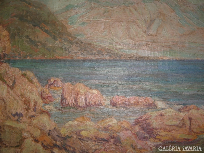 Jenő Kárpáthy: rolling sea with rocks