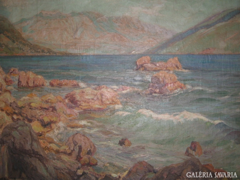 Jenő Kárpáthy: rolling sea with rocks