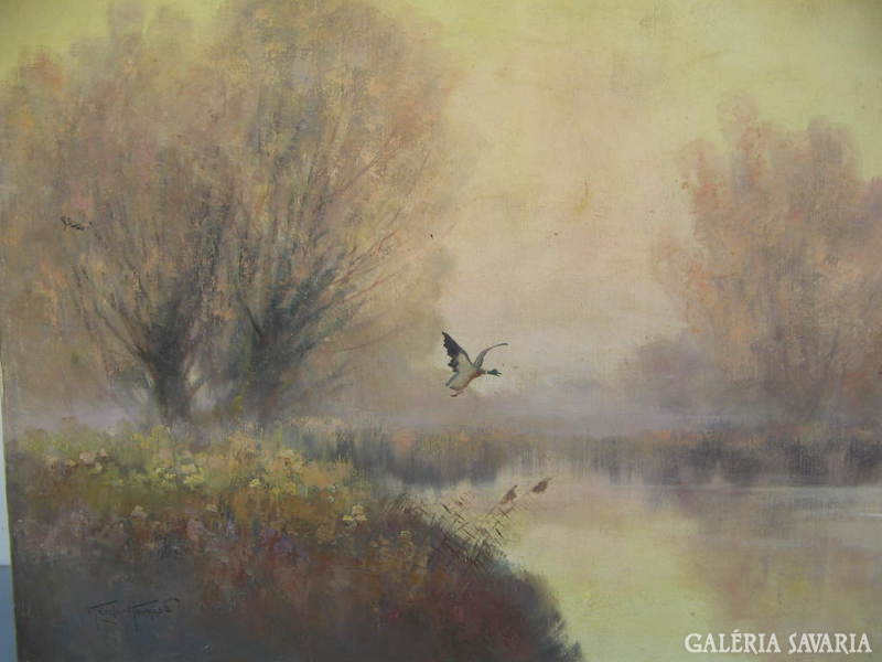 László Kézdi-Kovács: marshy landscape with wild ducks.