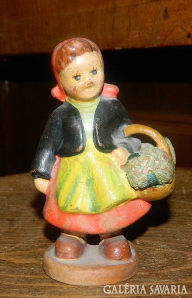 Antique ca. 100-year-old ceramic figure > girl with basket