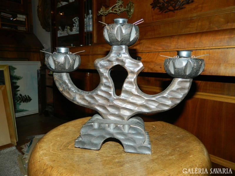 Spanish wooden three-pronged table candle holder