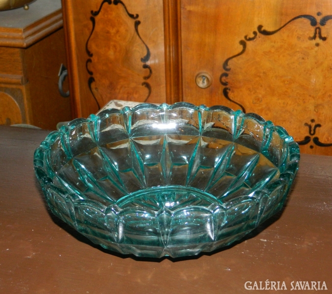 Antik zöld üveg asztalközép - mély kínáló tál