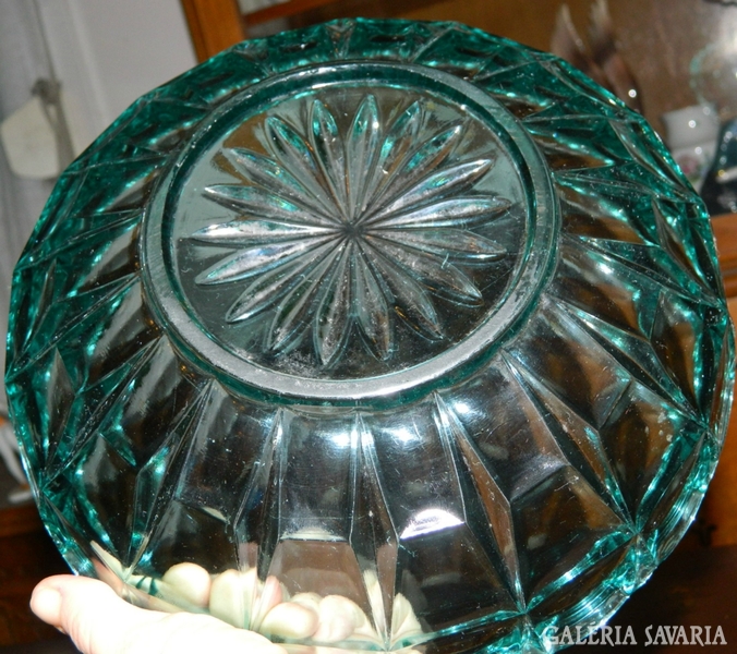 Antik zöld üveg asztalközép - mély kínáló tál
