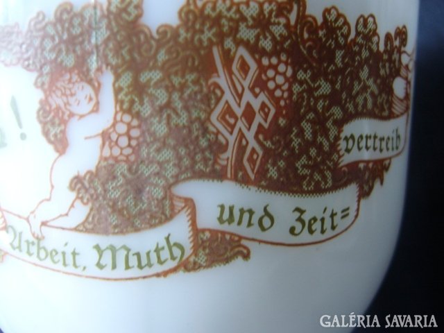 Vateran filled product art nouveau goblet double German inscription Gothic letters milk glass