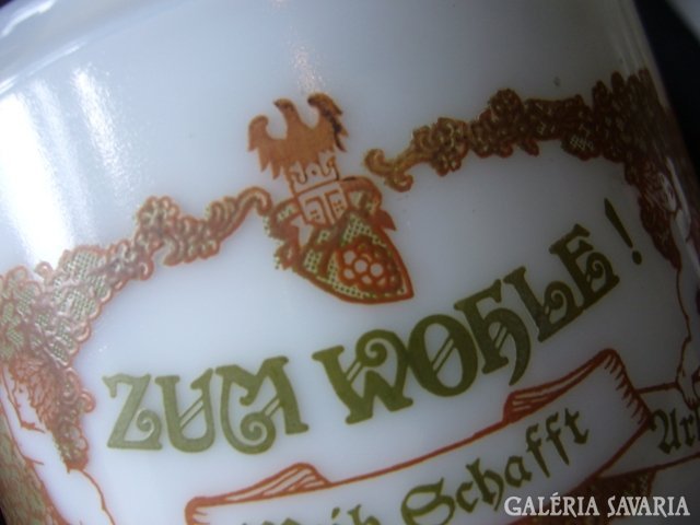 Vateran filled product art nouveau goblet double German inscription Gothic letters milk glass