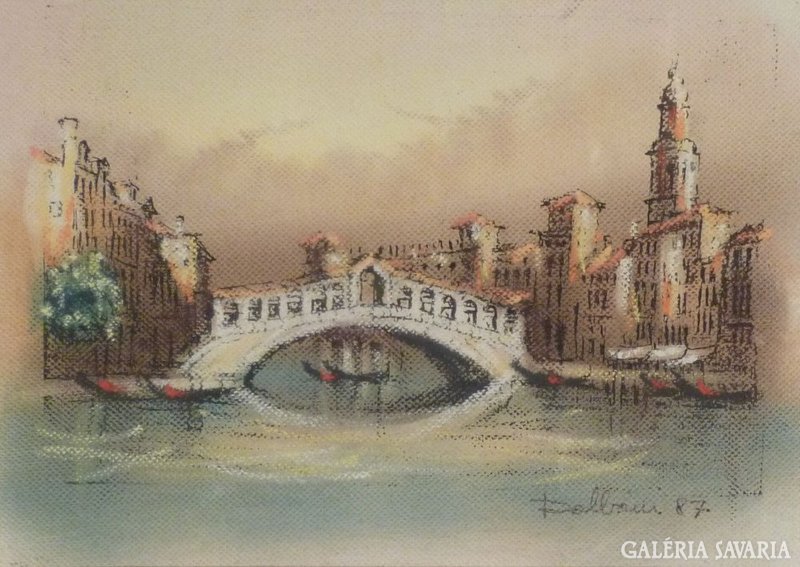 3531 Jelzett velencei tájkép a Rialtó-híddal