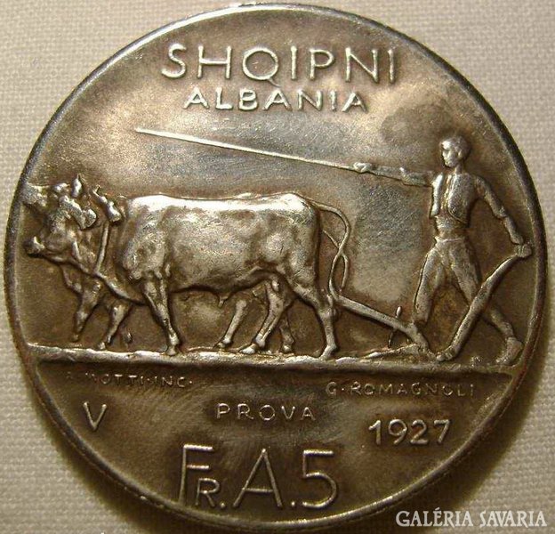 Albánia   5 franga  1927 PROVA (FERT   veret) posta van !