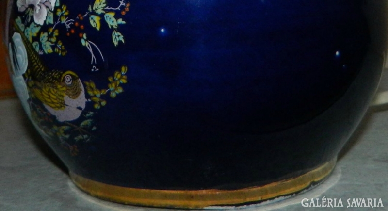 Antique oriental pheasant pattern cobalt blue lamp