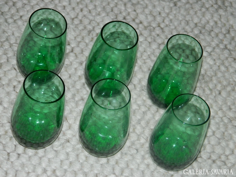 Antik biedermeier nagyobb likőrös zöld üveg pohár kész