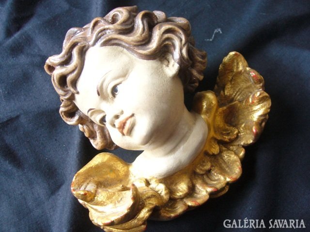  Barokk faragott fa lap aranyozott angyal puttó