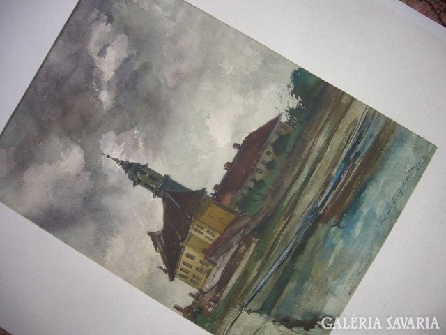 Adolf Weintráger : church 1959 labeled oil painting painting image