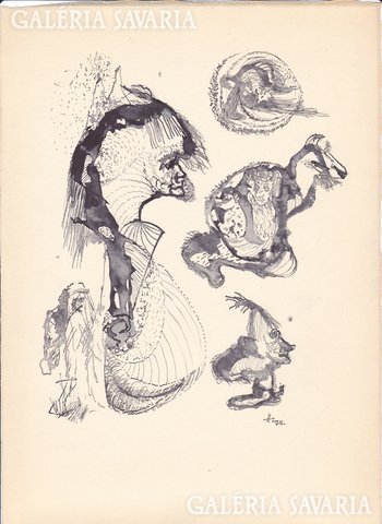 Early graphics of sculptor László Horváth (1951).