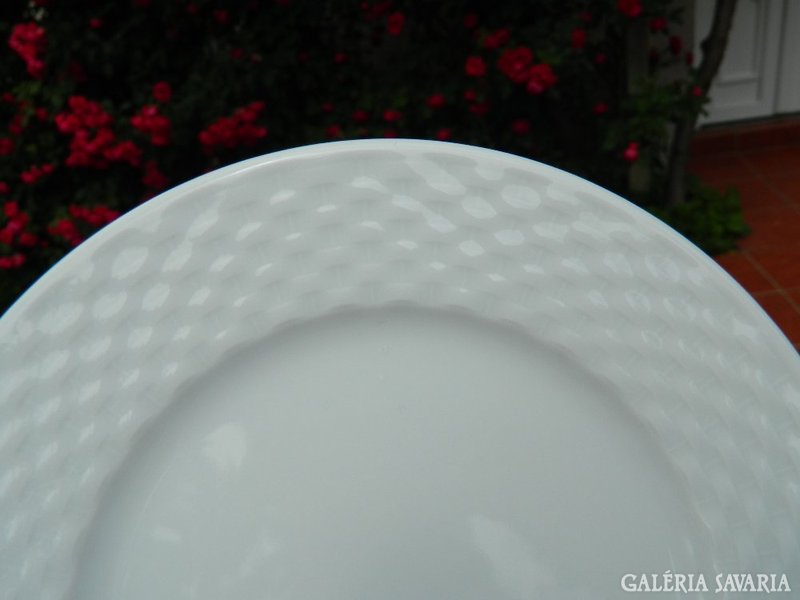 A pair of white plastic patterned mitterteich cookie plates