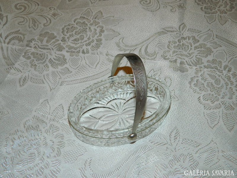 Antique glass basket with metal handle