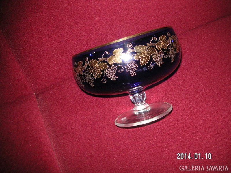 Glass goblet with grape pattern, richly decorated with gold. Hand painted, very impressive, artistic piece.