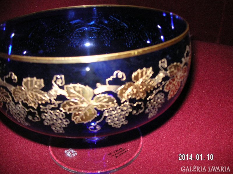 Glass goblet with grape pattern, richly decorated with gold. Hand painted, very impressive, artistic piece.
