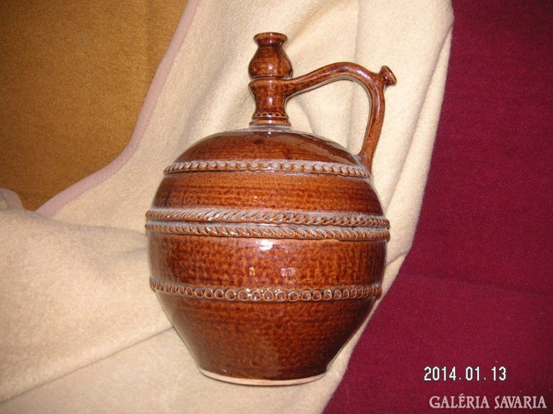 Folk ceramic jug, sophisticated potter's work, with Vígh signature