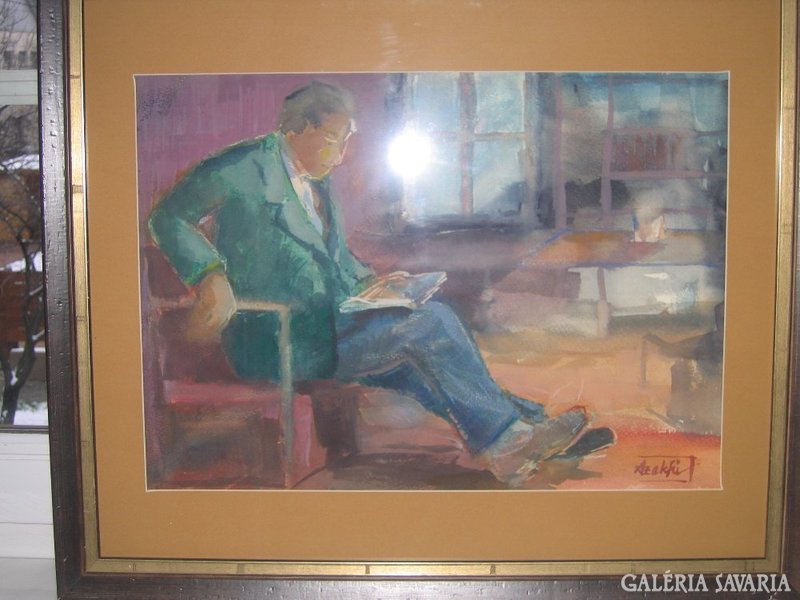 Szekfű János akvarell, "Olvasó férfi"