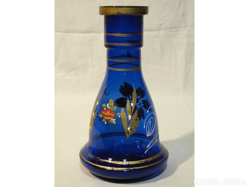 0696 Vastagfalú aranyozott kék üveg váza 26 cm