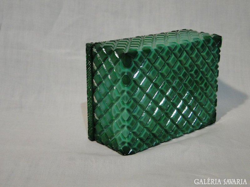 0792 Antik malachit hatású zöld üveg ékszertartó