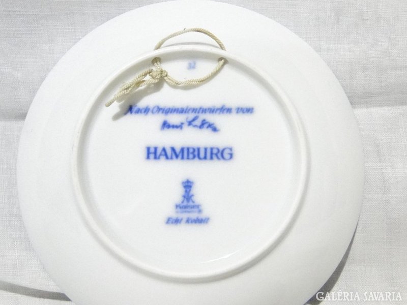 0480 Régi Hamburg látképes kobaltkék dísztányér