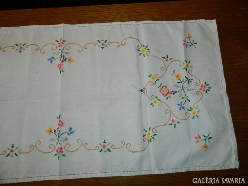 Antique long hand embroidered tablecloth