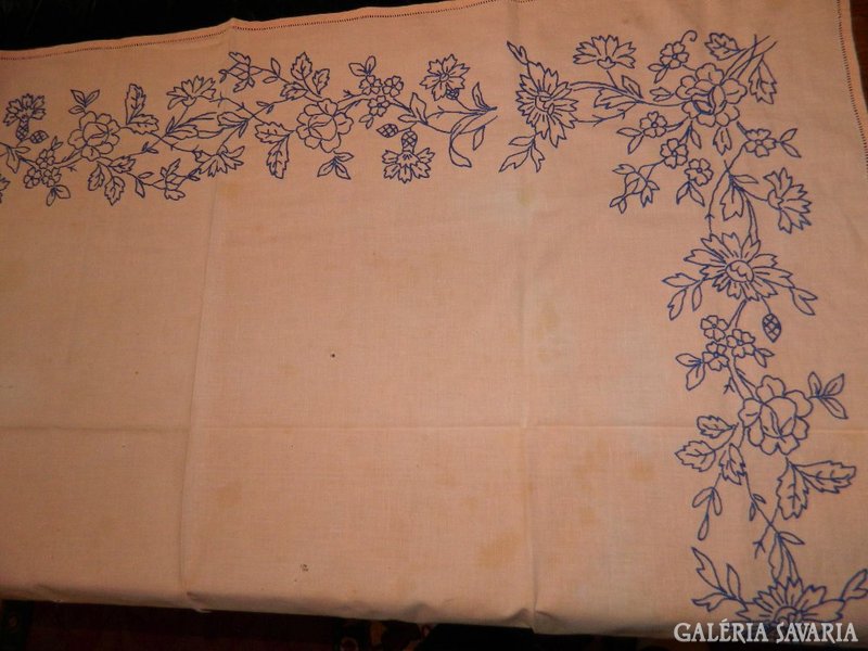 Antique hand-embroidered large pink tablecloth
