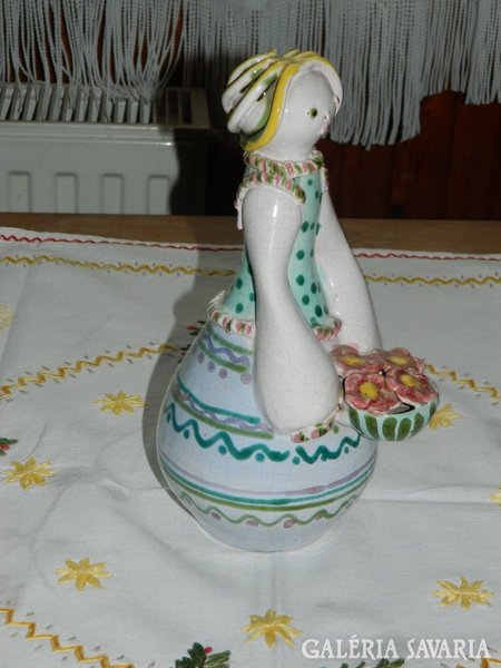 Applied art ceramic woman with flower