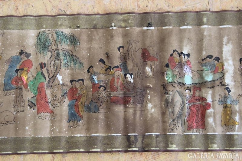Chinese paper roll painted marked 275 x 40 cm Chinese xix. Century