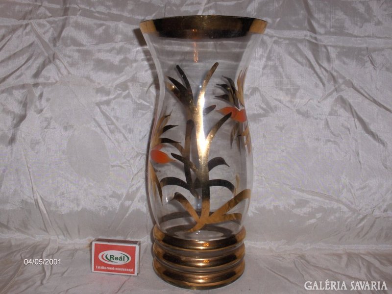 Retro, dúsan aranyozott nagy üveg váza