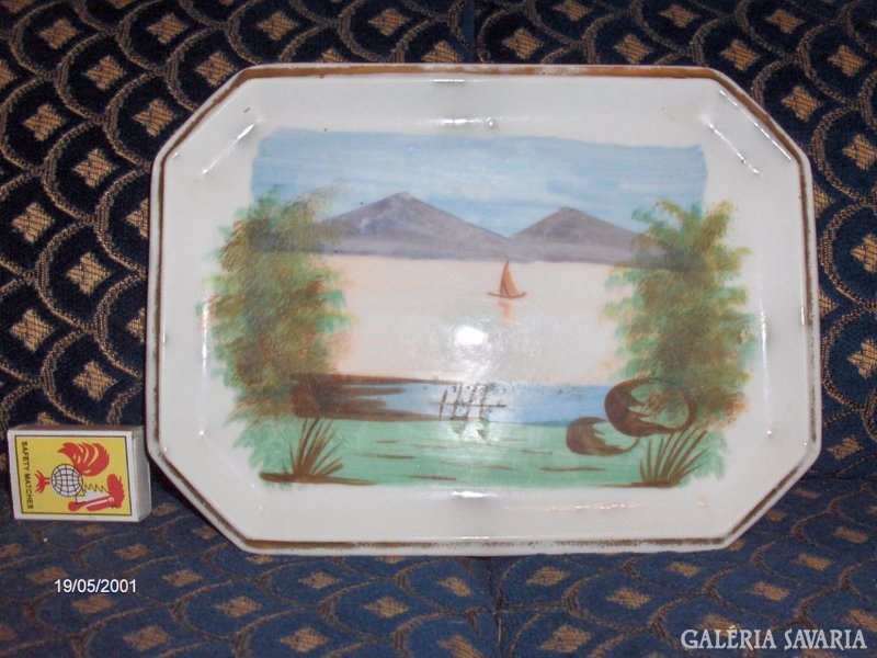 Antique porcelain serving bowl - Balaton, sailing landscape